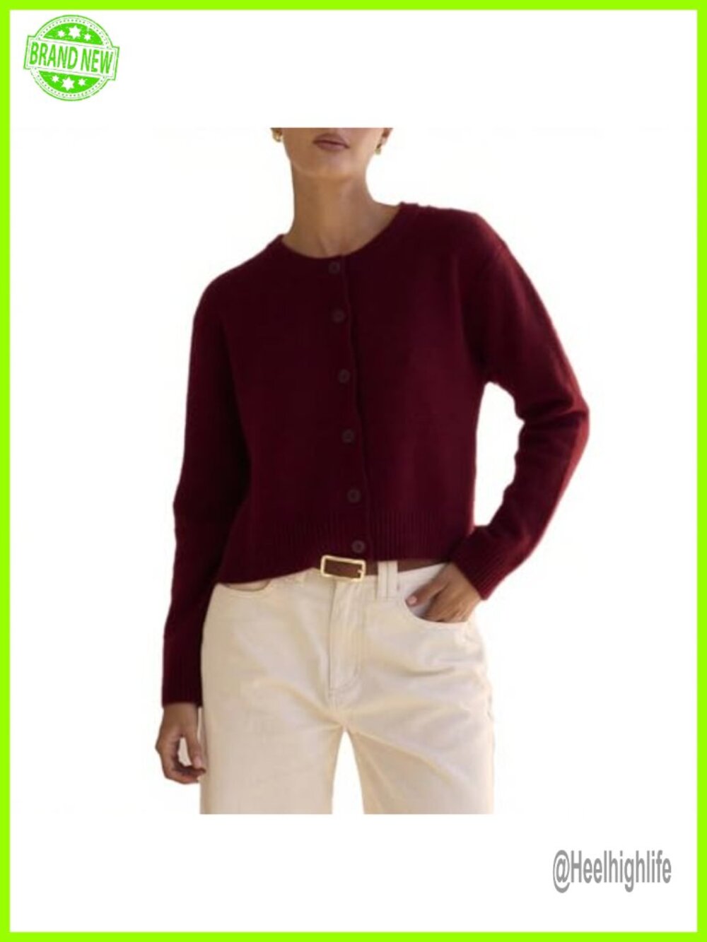 Women's Button Down Knit Cardigan Sweater Long Sleeve Crew Neck Side Split